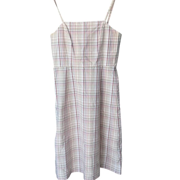 J. Crew Factory Dresses & Skirts - J Crew Plaid Cotton Midi Sundress Womens Size 4 Pink Tan Lined Coastal Preppy